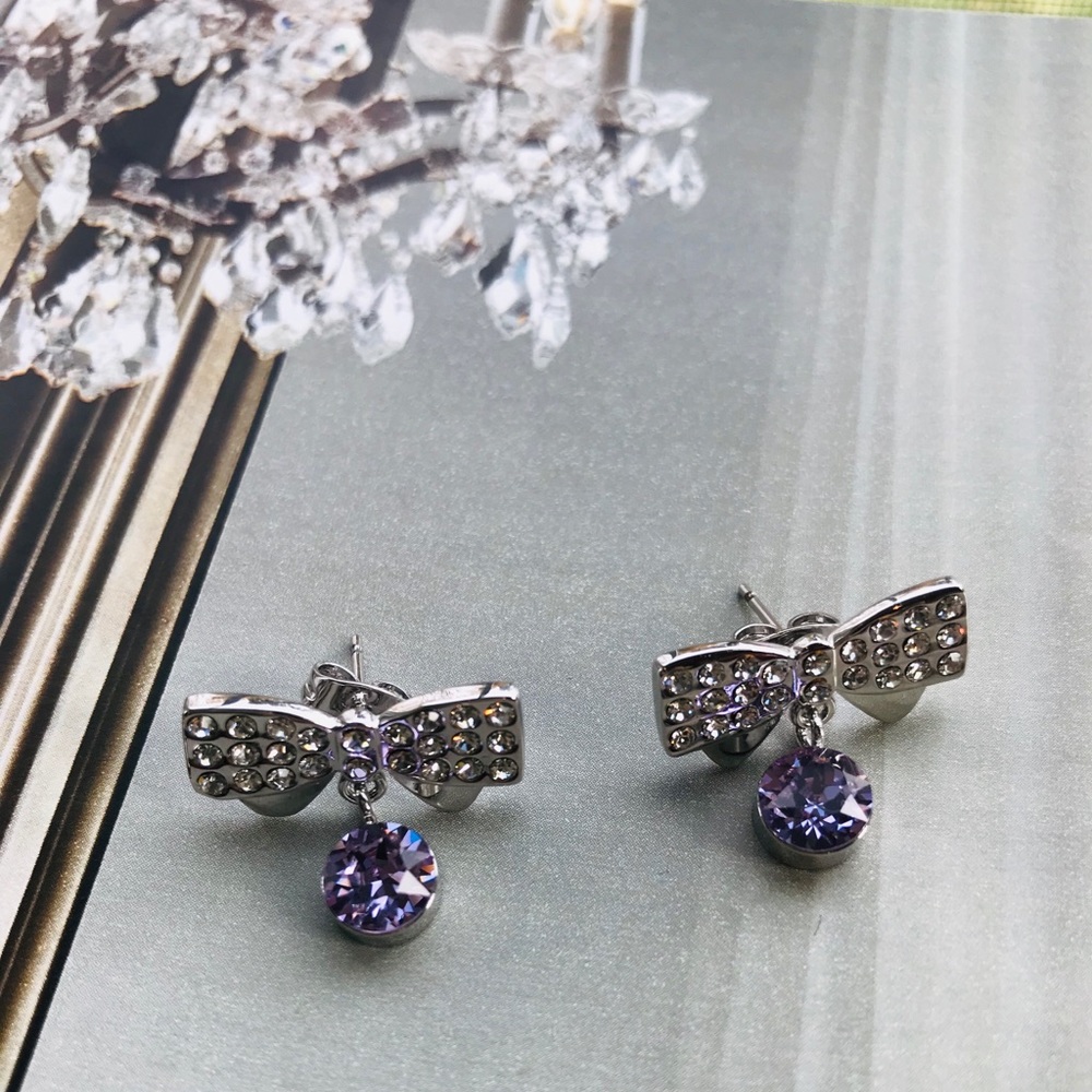Swarovski Crystal Earrings - Purple Ribbons